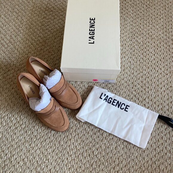 L'AGENCE Blanche Heeled Sand Suede Loafer - Picture 11 of 13